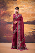 Crepe Printed Saree with Unstitched Blouse, Lightweight Festive Party Wear