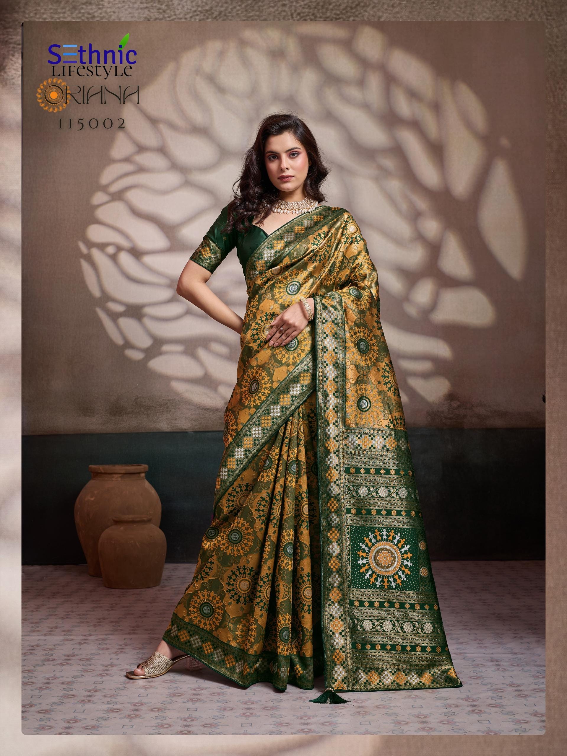 Soft Silk Meenakari Saree, Rich Zari Pallu, Konark Mandala Design, Indian Wedding Saree