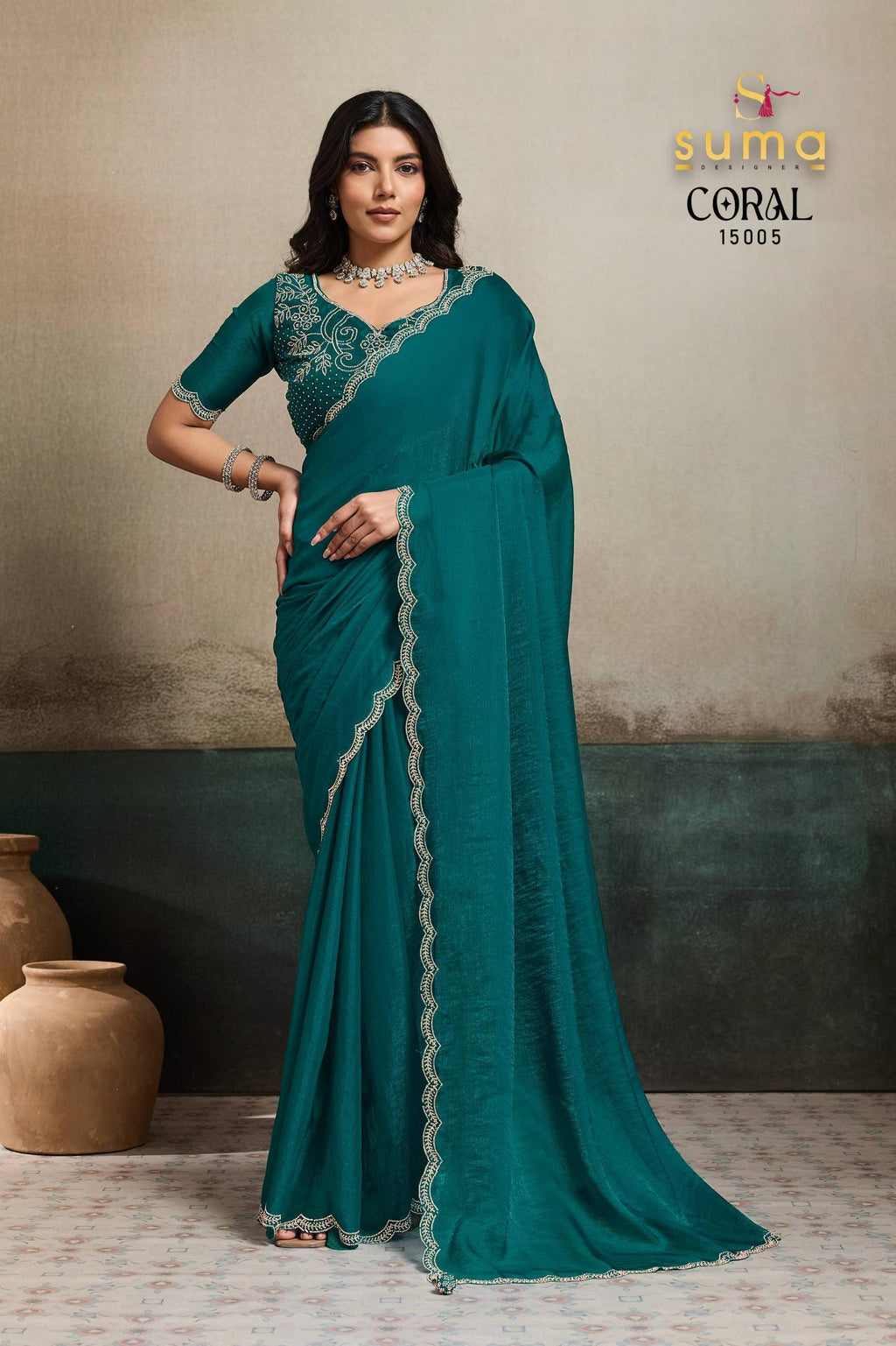 Fendy Chiffon Blooming Saree with Jacquard Work, Designer Blouse, Festive Wear