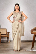 Ready-to-Wear Shimmer Georgette Saree with Embroidered Sequin Blouse, Festive Wear