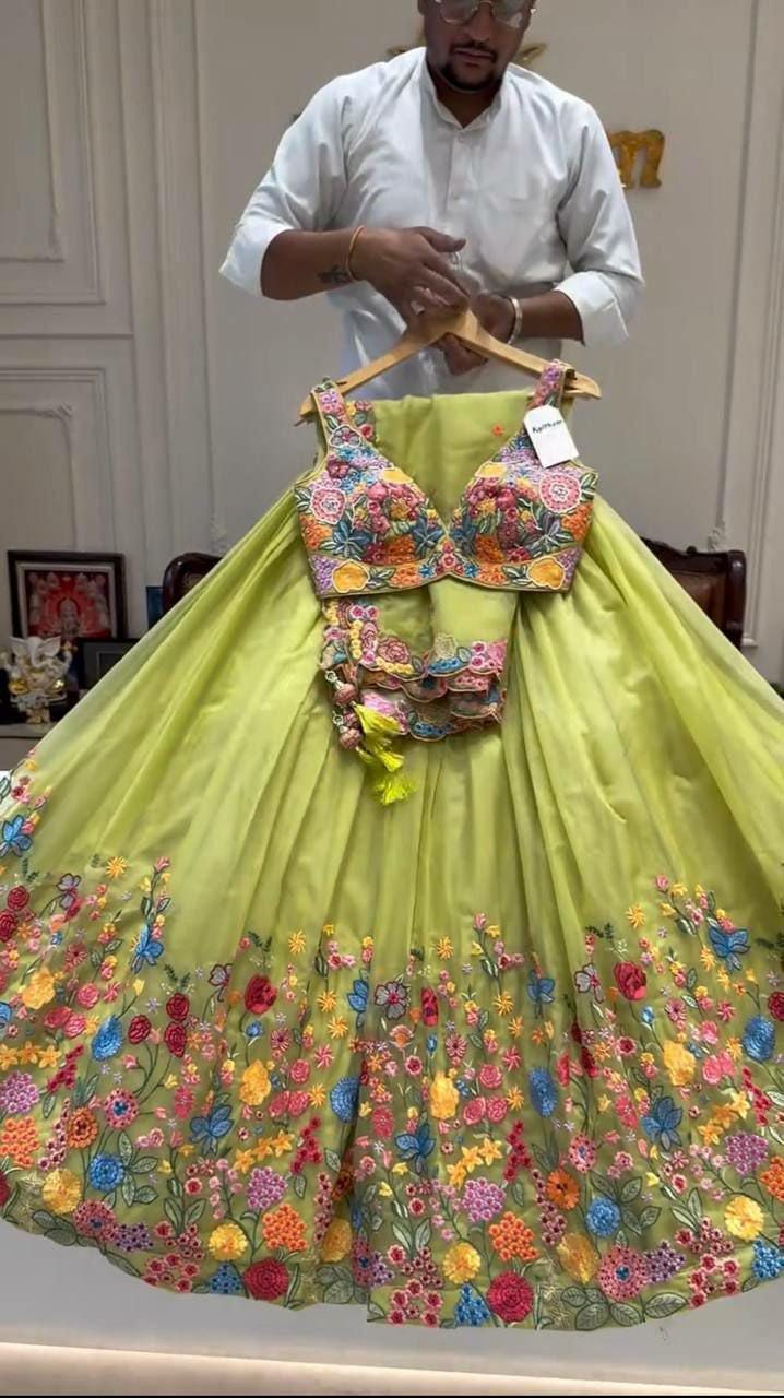Tabby Organza Silk Lehenga Choli Set, Sequin Embroidery, Wedding Party Wear Outfit