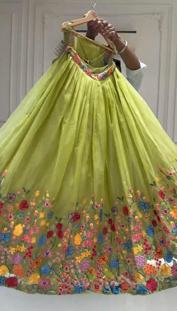 Tabby Organza Silk Lehenga Choli Set, Sequin Embroidery, Wedding Party Wear Outfit