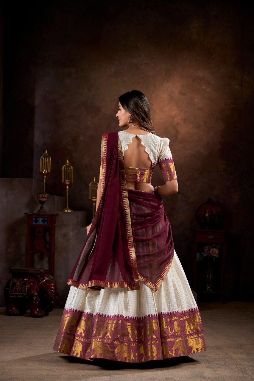 Poly Cotton Lehenga Choli Set, Zari Weaving Work, Festive Wedding Wear Outfit