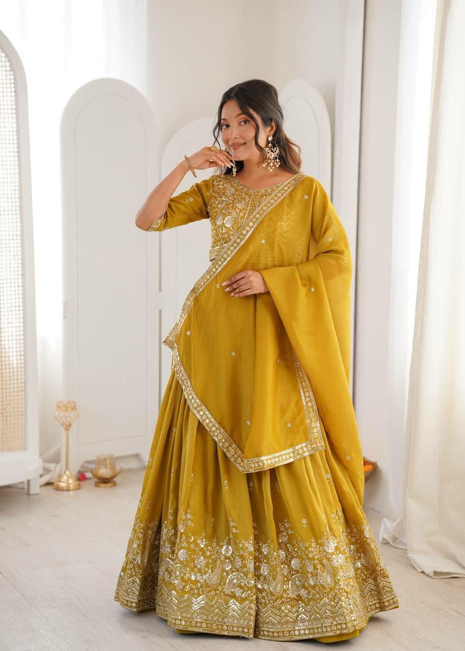 Heavy Shimmer Silk Lehenga Choli Set, Sequin Embroidery, Fully Stitched Wedding Outfit