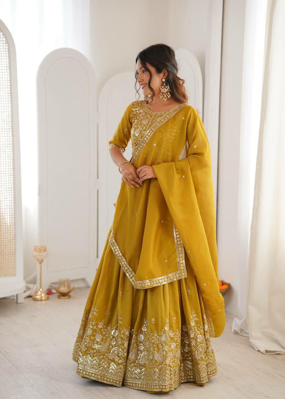 Heavy Shimmer Silk Lehenga Choli Set, Sequin Embroidery, Fully Stitched Wedding Outfit