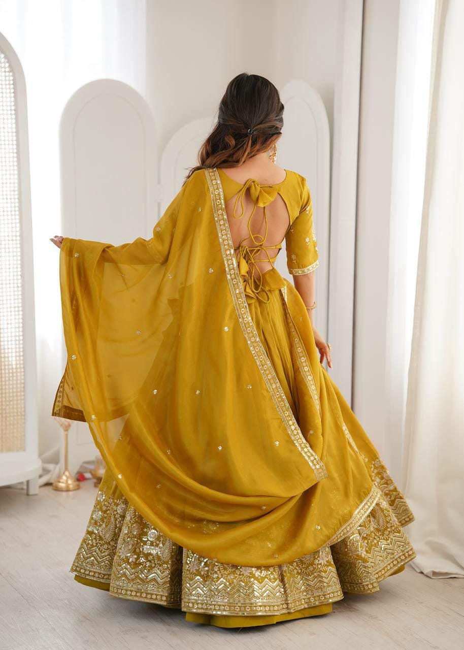 Heavy Shimmer Silk Lehenga Choli Set, Sequin Embroidery, Fully Stitched Wedding Outfit