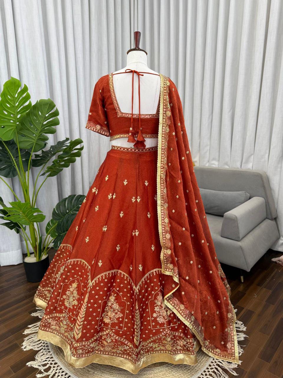 Krishma Silk Lehenga Choli Set, Sequin Embroidery, 3.8 Meter Flair Wedding Outfit