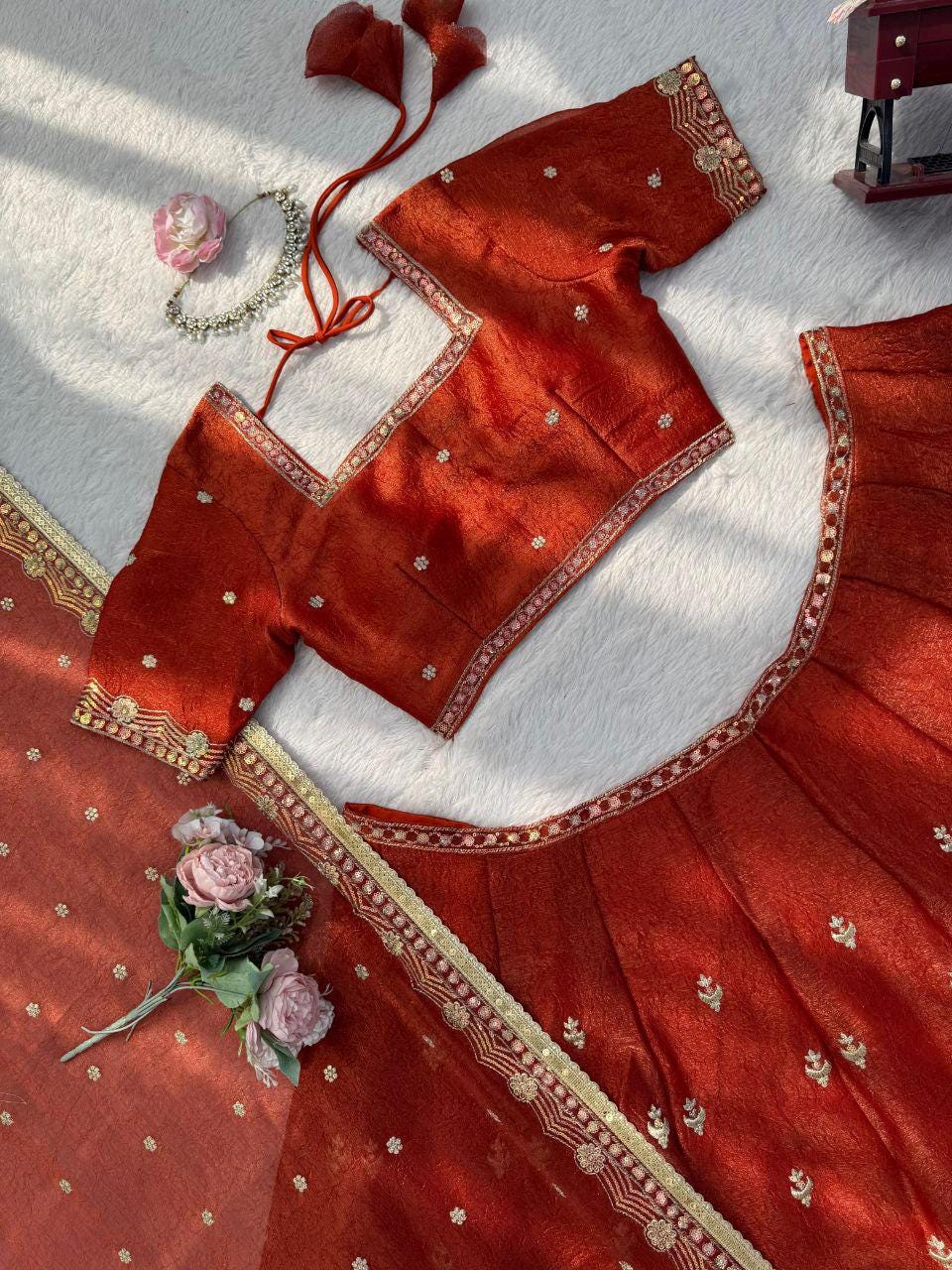 Krishma Silk Lehenga Choli Set, Sequin Embroidery, 3.8 Meter Flair Wedding Outfit
