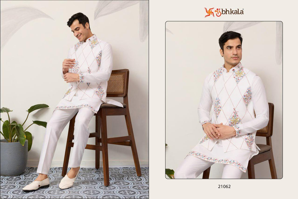 Viscose Silk Kurta Koti Pant Set, 3 Piece Ethnic Outfit, Festive Casual Suit