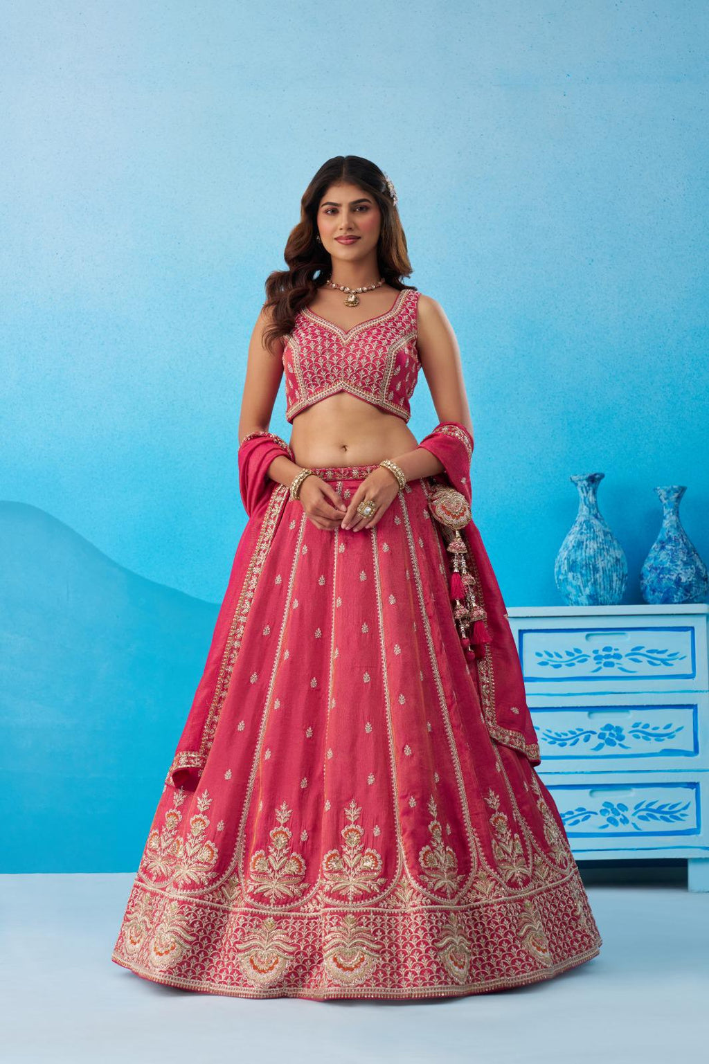 Teal Tissue Lehenga Choli Set, Beads Sequins Embroidery, Indian Wedding Outfit