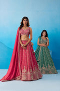 Teal Tissue Lehenga Choli Set, Beads Sequins Embroidery, Indian Wedding Outfit
