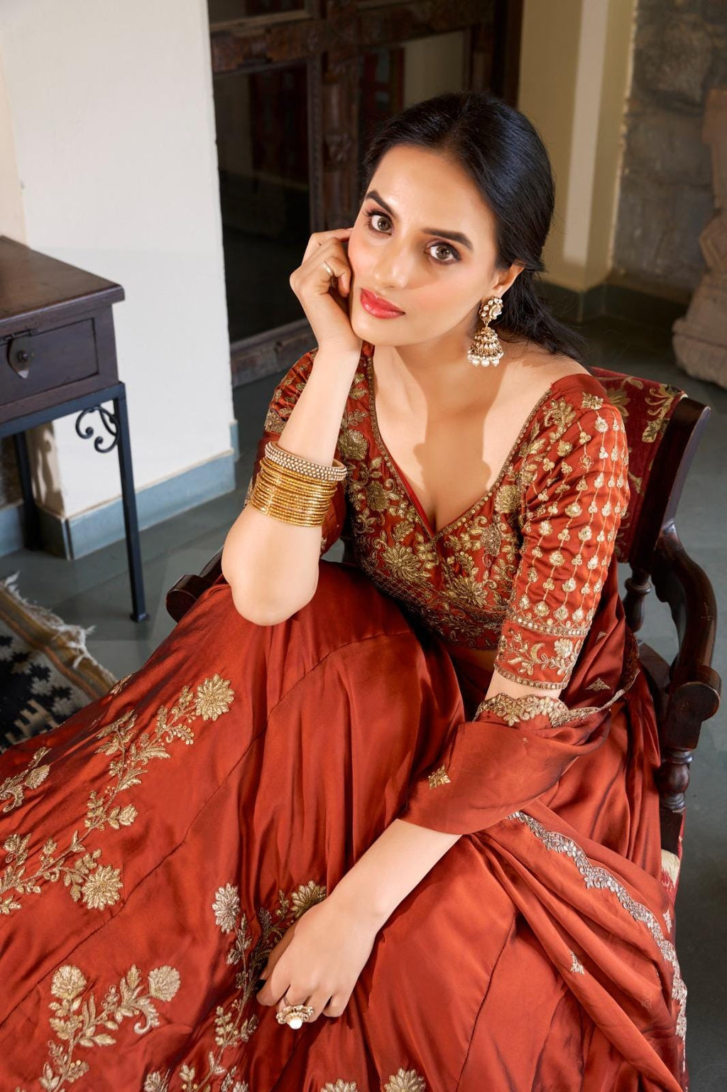 Rangoli Silk Embroidered Lehenga Choli Set, Zari Dori Sequins Work, Indian Wedding Outfit