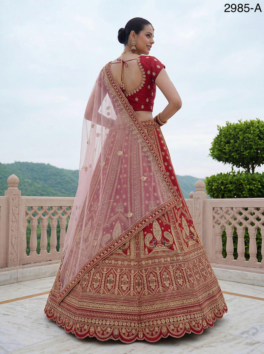 Red Silk Lehenga Choli, Peacock Dori Embroidery, Zari Diamond Work, Bridal Indian Set