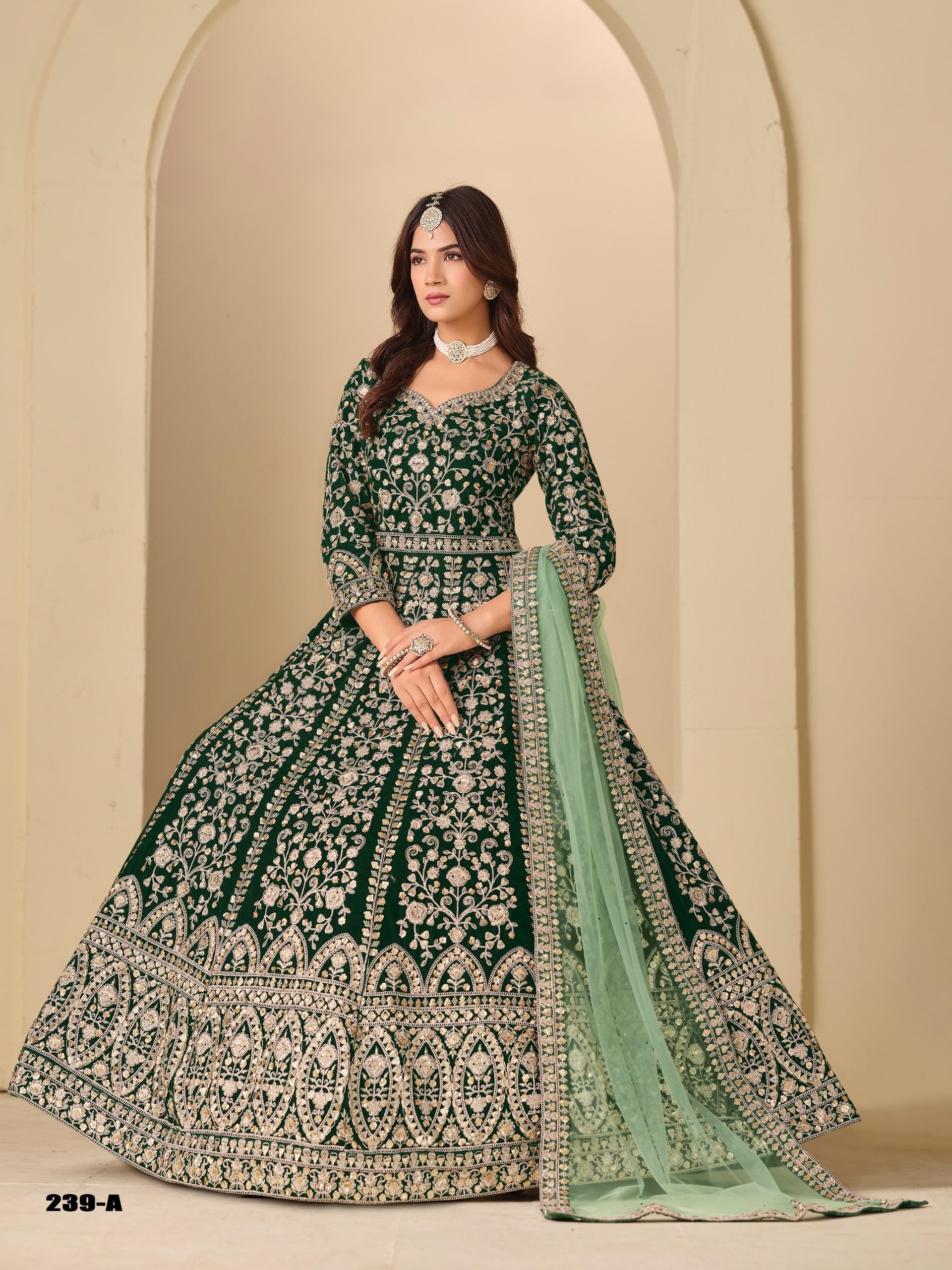 Velvet Embroidered Lehenga Set Net Dupatta, Heavy Work Outfit (Custom Stitch Up to 44)
