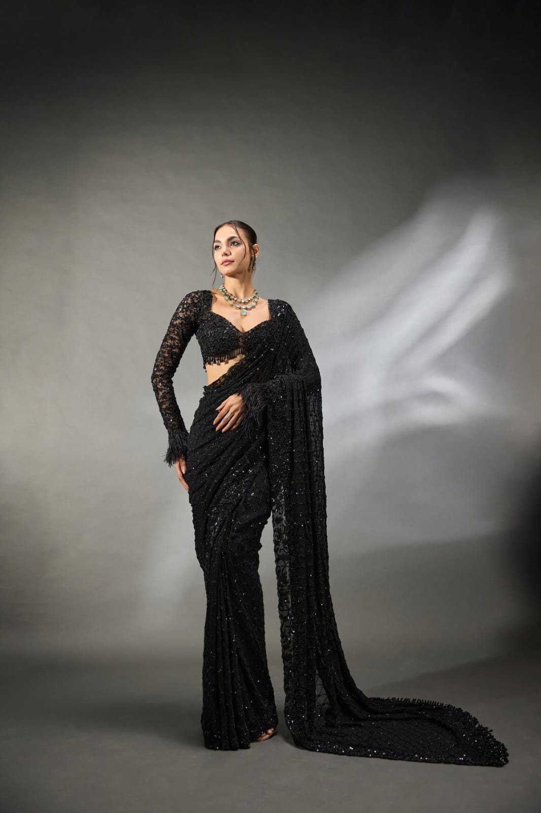 Elegant Heavy Embroidered Faux Georgette Saree