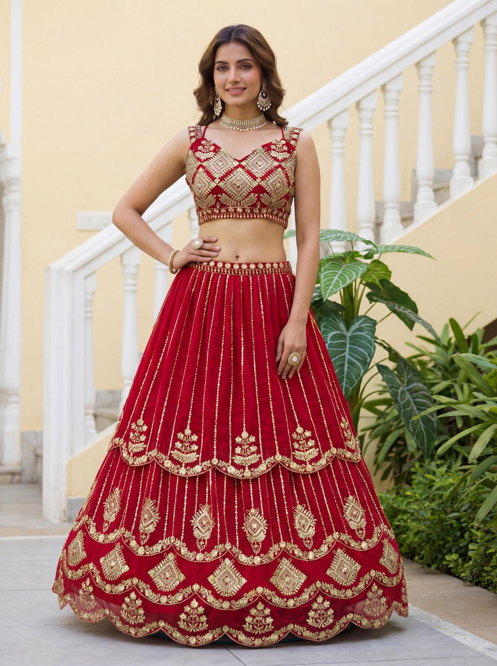 CxC Faux Georgette Lehenga Choli Set, Zari Sequin Embroidery, 3.5 Meter Flair (Semi Stitched)