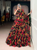Floral Marble Lehenga Set, Lace Border Dupatta, 12 Meter Flair, Wedding Wear