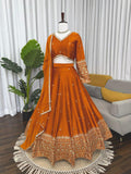 Japan Satin Lehenga Set, Sequin Thread Work, Festive Wedding Wear Stitched (Up to 44)