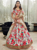 Ivory Floral Art Silk Lehenga Choli with Net Dupatta, Dori Zari Sequins Embroidery