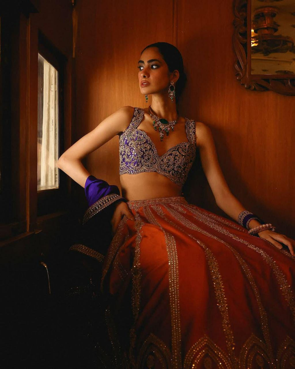 Two Tone Silk Lehenga Choli, Sequins Embroidery, Semi Stitched Designer Wedding Set