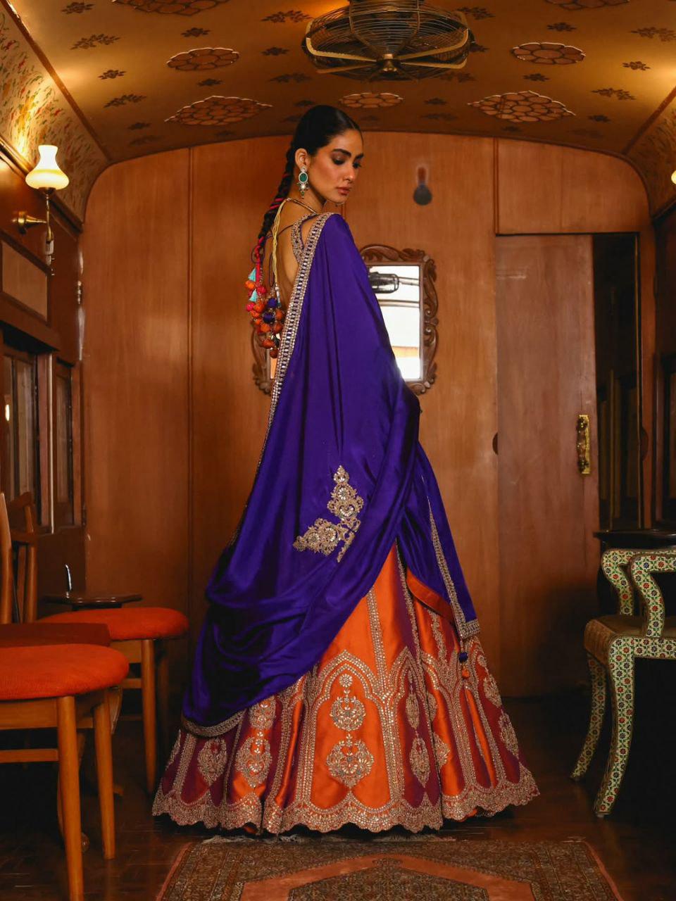 Two Tone Silk Lehenga Choli, Sequins Embroidery, Semi Stitched Designer Wedding Set