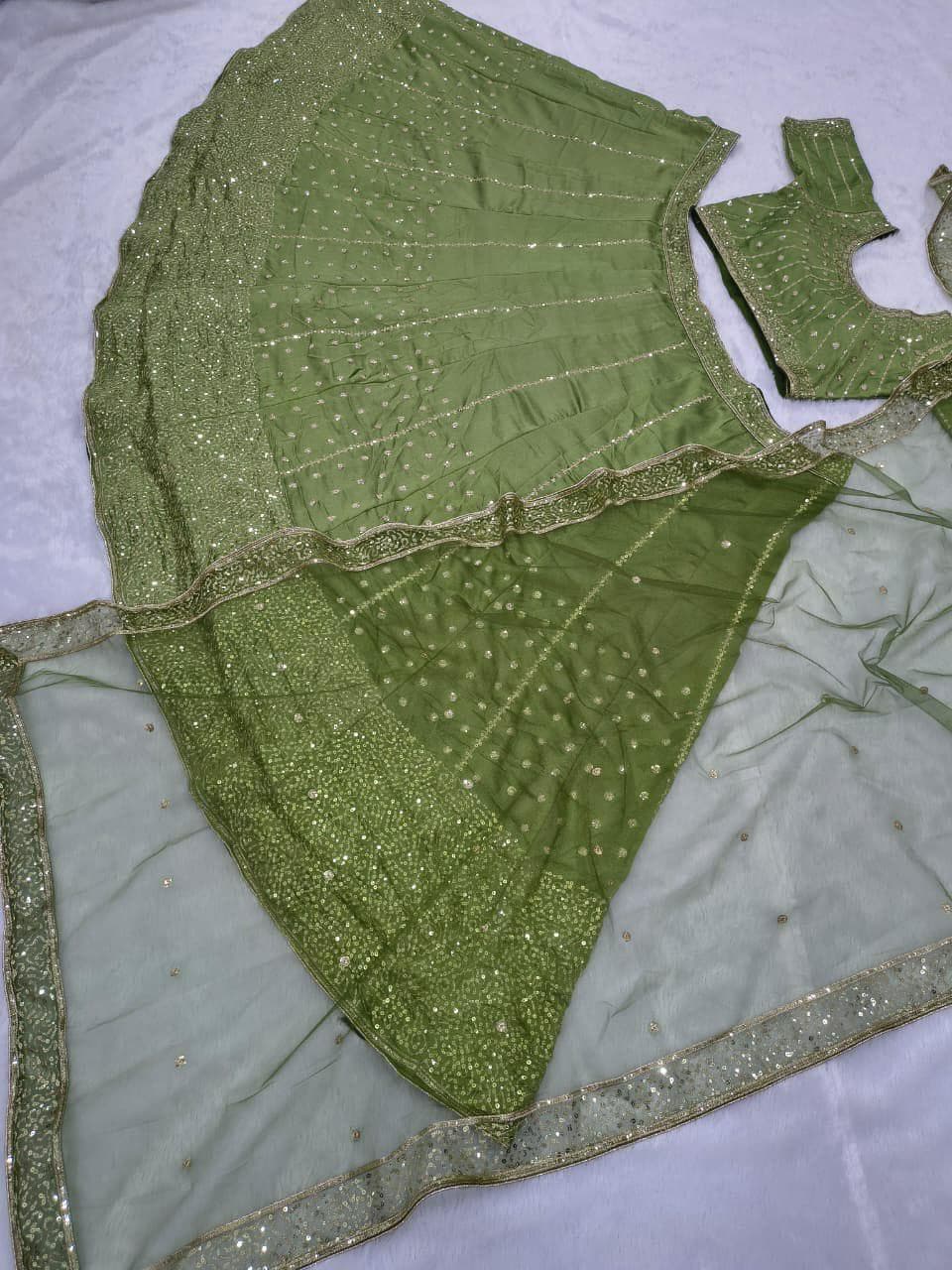 Vichitra Silk Lehenga Choli, Zari Sequins Embroidery, Semi Stitched Wedding Set