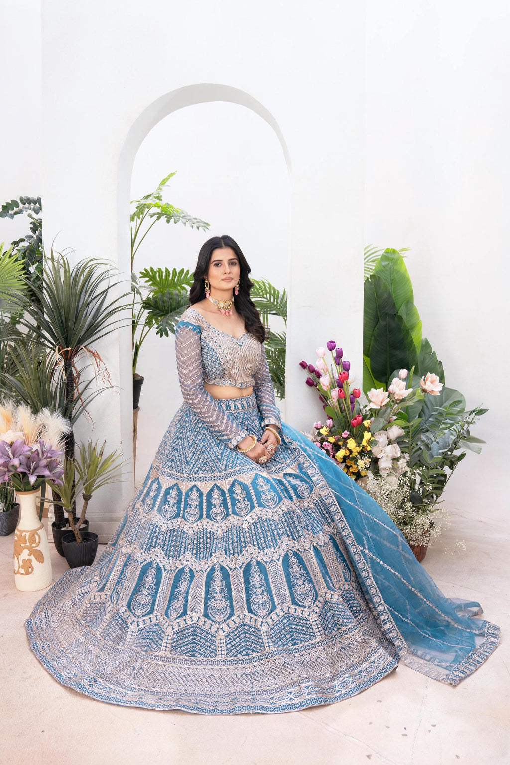 Butterfly Net Lehenga Choli Set, Sequins Jari Embroidery, Bridal Wedding Party Wear