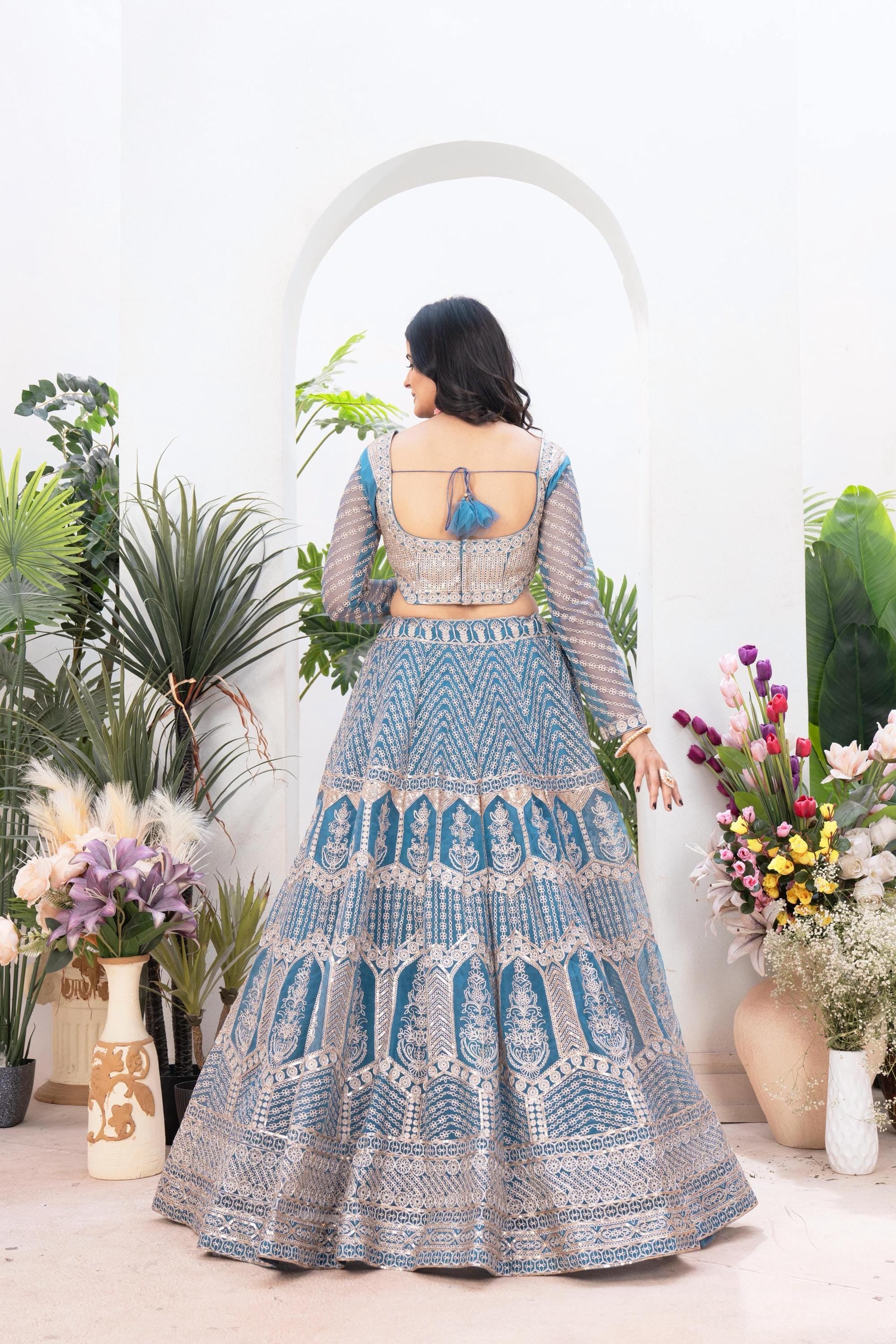 Butterfly Net Lehenga Choli Set, Sequins Jari Embroidery, Bridal Wedding Party Wear