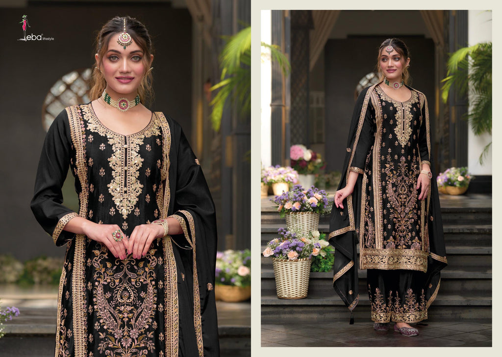 Embroidered Chinon Palazzo Suit Set with Dupatta, Festive Ethnic Party Wear
