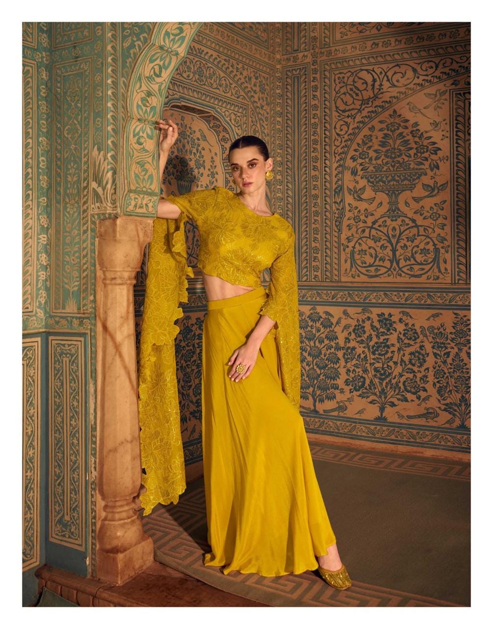 Embroidered Chinon Silk Palazzo Set, Festive Party Wear Ethnic Outfit