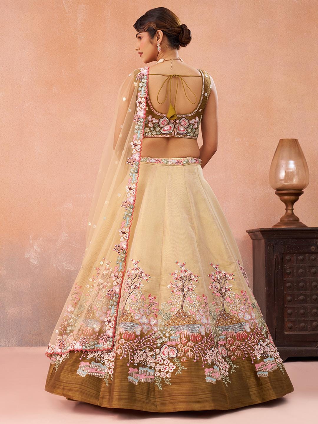 Ombre Net Lehenga Choli Set, Sequins Embroidery, Bridal Wedding Party Wear