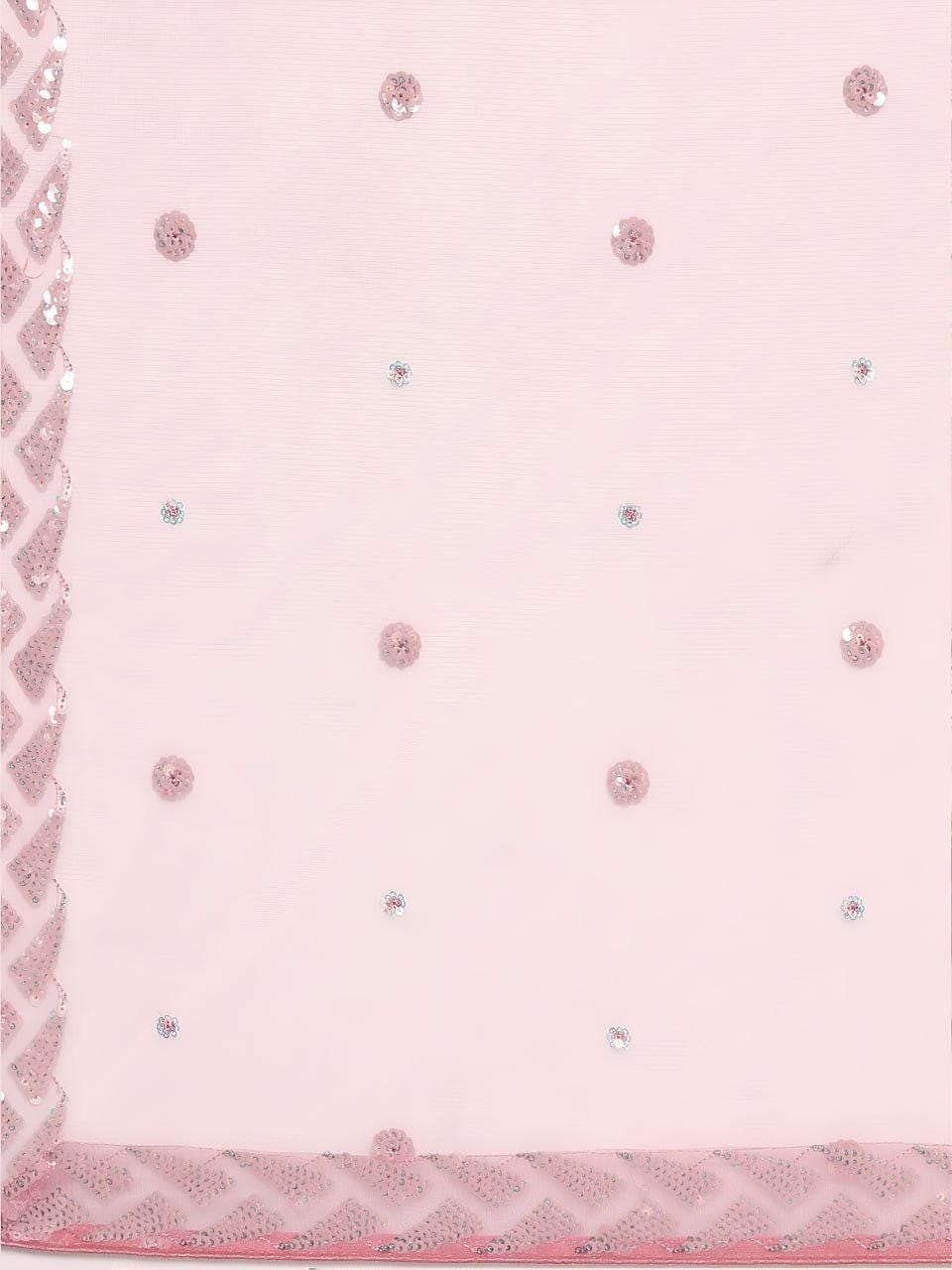 Light Pink Soft Net Lehenga Choli Set, Sequins Embroidery, Semi-Stitched Bridal Wear