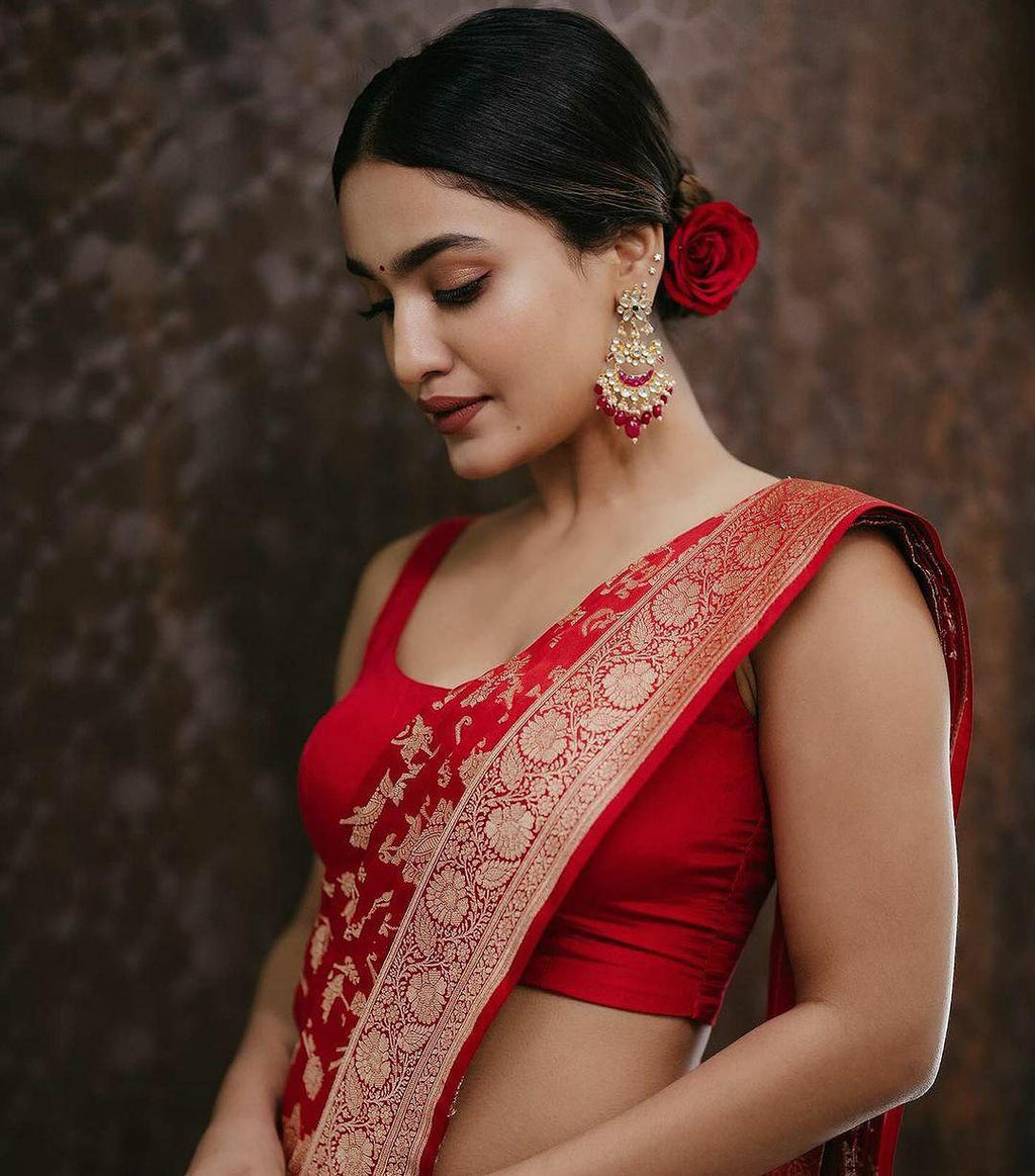 Banarasi Soft Silk Saree with Jacquard Border Blouse, Elegant Traditional Festive Wear