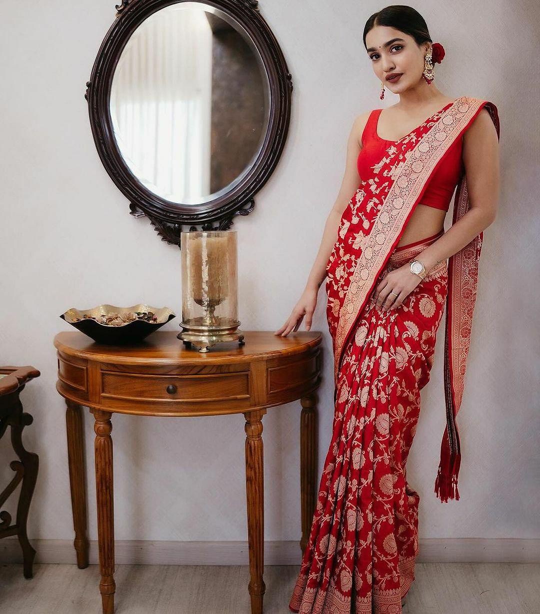Banarasi Soft Silk Saree with Jacquard Border Blouse, Elegant Traditional Festive Wear