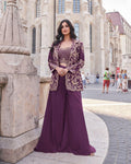 Embroidered Chinon Silk Palazzo Set with Jacket, Stitched Ethnic Party Wear XXL