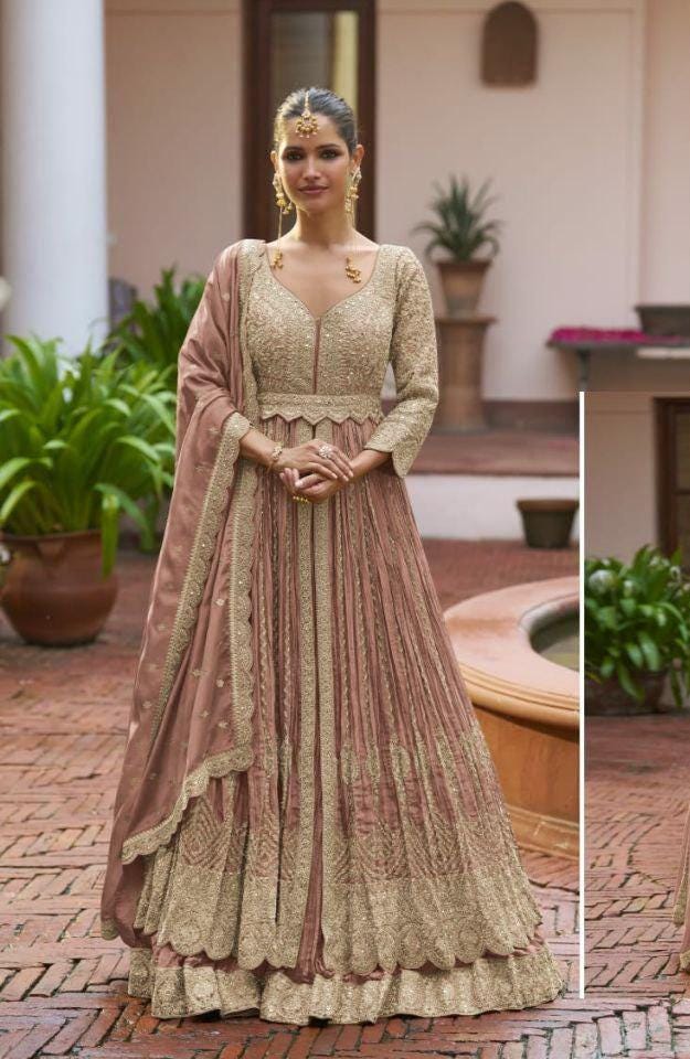 Heavy Chinon Embroidered Lehenga Set with Mirror Belt, Wedding Party Wear