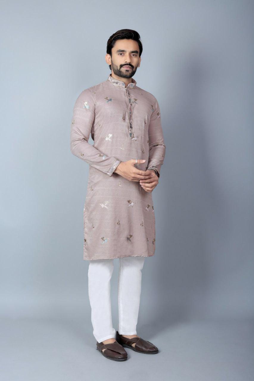 Men's Heavy Khadi Silk Kurta Pajama Set, Traditional Ethnic Festive Wear
