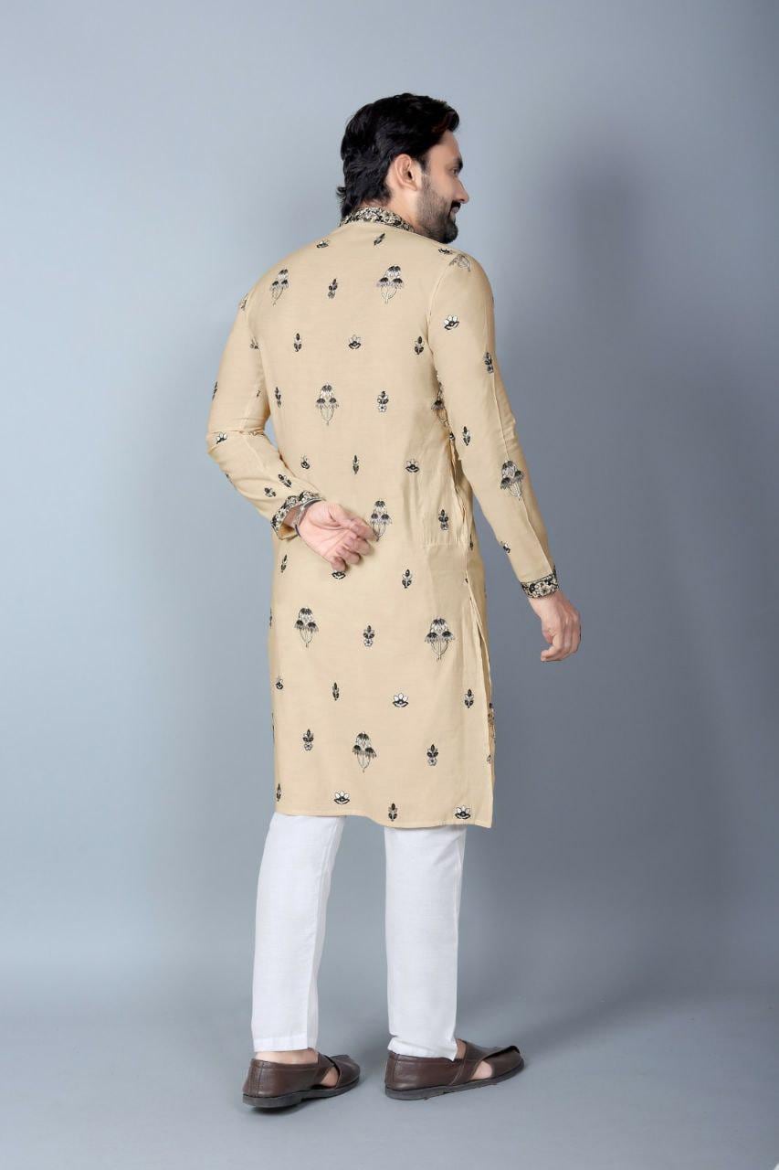 Men's Heavy Chanderi Silk Kurta Pajama Set, Traditional Festive Wear