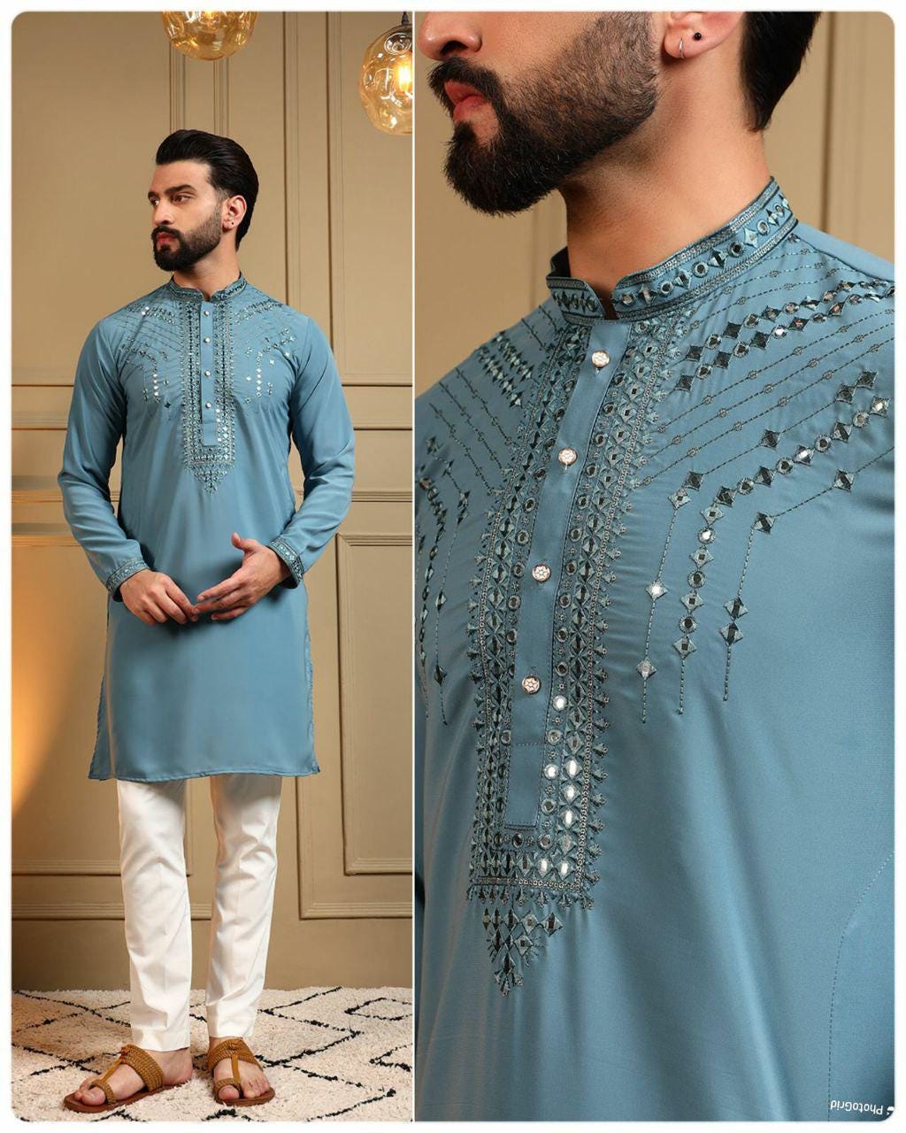 Men's Kurta Pajama Set: Armaani Lachko, Heavy Embroidery Sequence Work