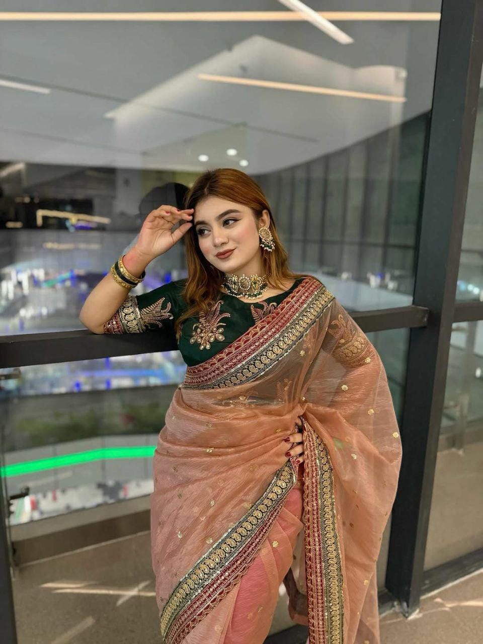 Banarasi Crush Saree with Sequence Work, Coding Lace Border | Banglori Silk Blouse