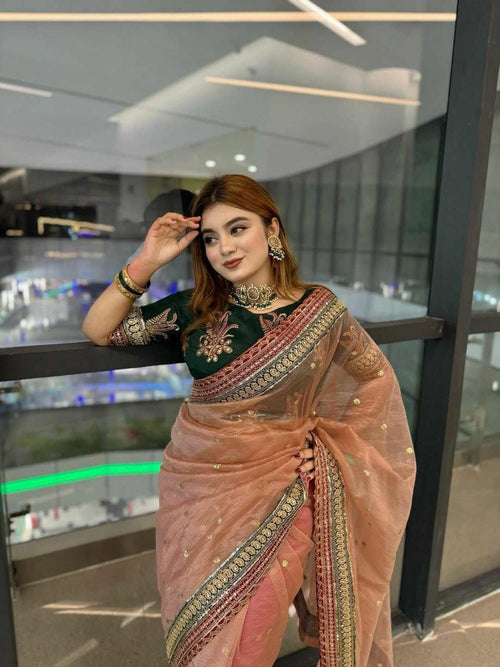 Banarasi Crush Saree with Sequence Work, Coding Lace Border | Banglori Silk Blouse