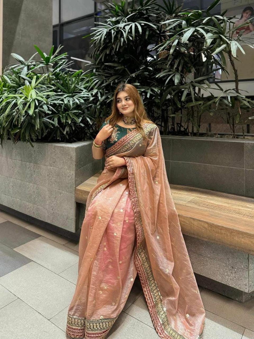 Banarasi Crush Saree with Sequence Work, Coding Lace Border | Banglori Silk Blouse