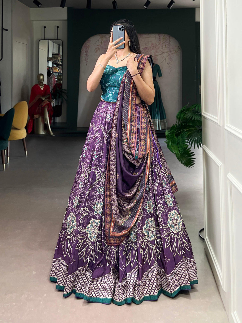 Vaishali Silk Lehenga Choli Set | Printed Beads, Gotta Patti Lace, Festive Wear