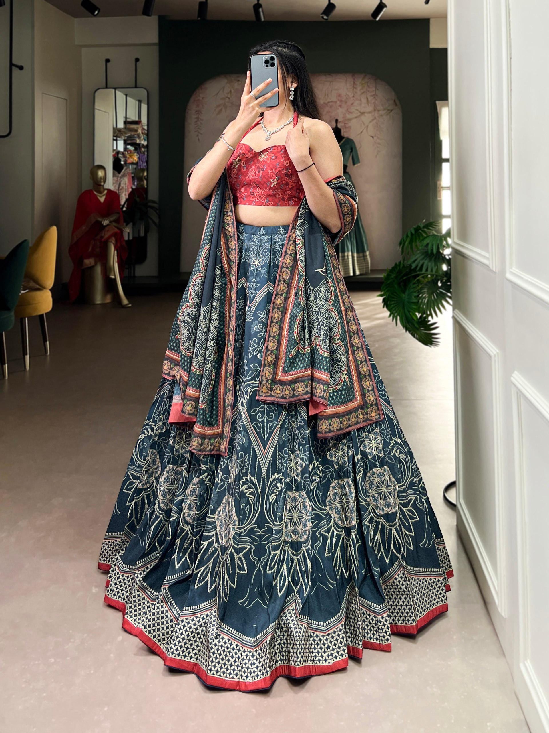 Vaishali Silk Lehenga Choli Set | Printed Beads, Gotta Patti Lace, Festive Wear