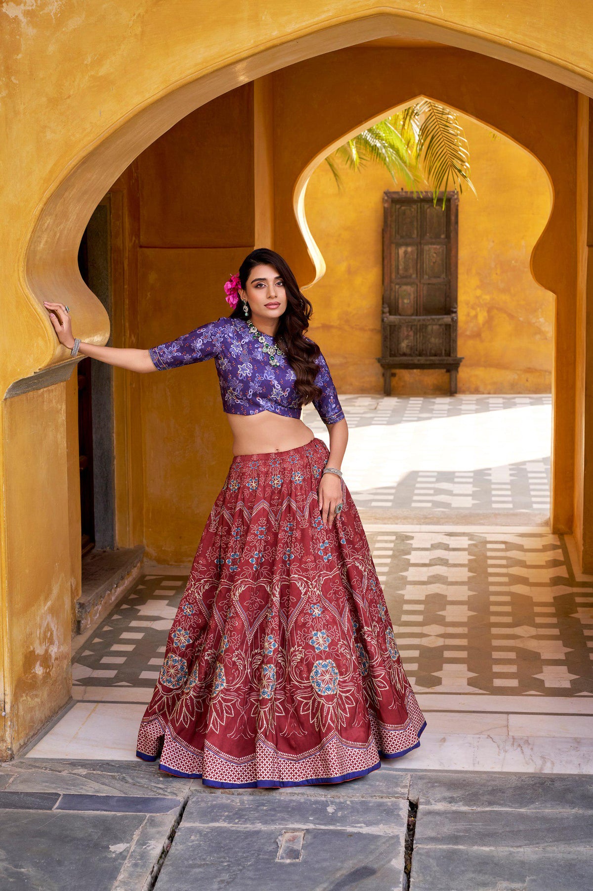 Vaishali Silk Lehenga Choli Set | Printed Maslin Dupatta, Gotta Patti Lace, Beads Work