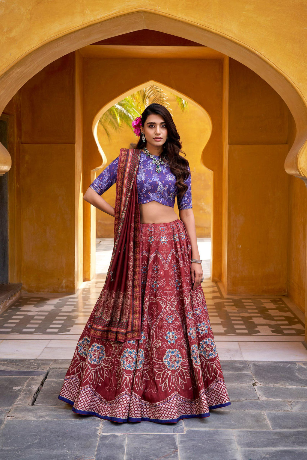 Vaishali Silk Lehenga Choli Set | Printed Maslin Dupatta, Gotta Patti Lace, Beads Work