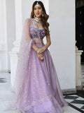 Lavender Organza Lehenga Choli, Floral Embroidered Blouse, Gota Patti Dupatta, Wedding Set