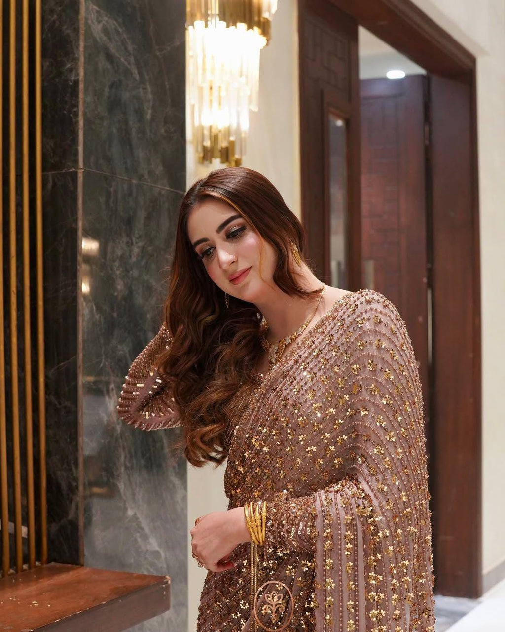 Butterfly Net Sequins Saree with Unstitched Blouse, Embellished Indian Party Wear Wedding Saree