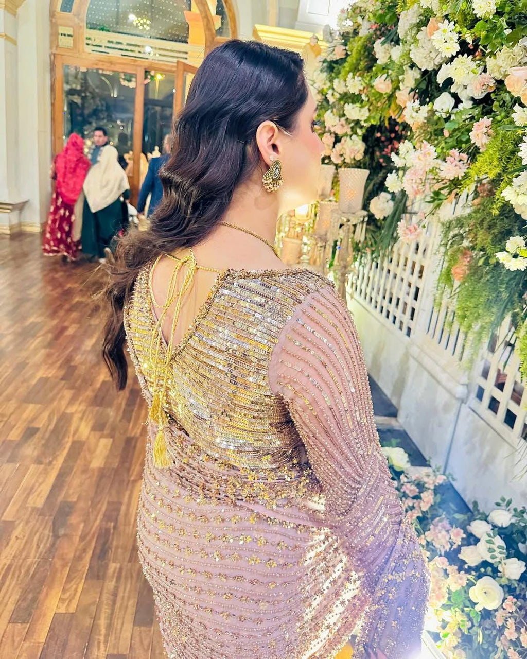 Butterfly Net Sequins Saree with Unstitched Blouse, Embellished Indian Party Wear Wedding Saree