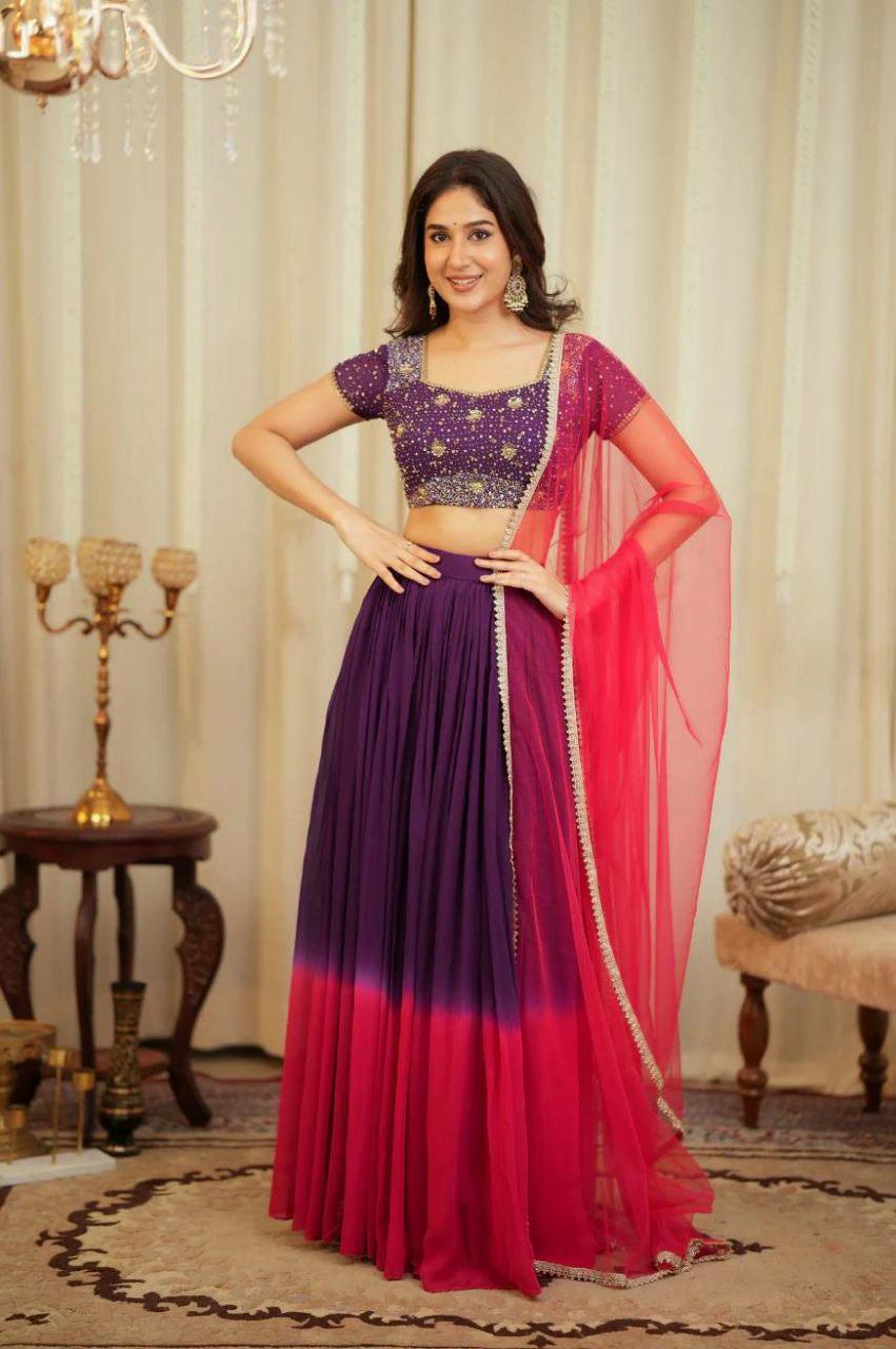 Pure Crepe Satin Saree, Elegant Drape, Indian Designer Party Wear (Running Blouse)